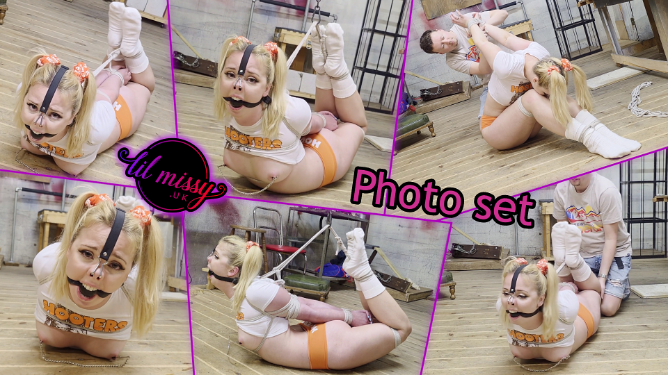 Extreme Arched Hogtie For Nose Hooked Hooters Girl And Bts Photo set