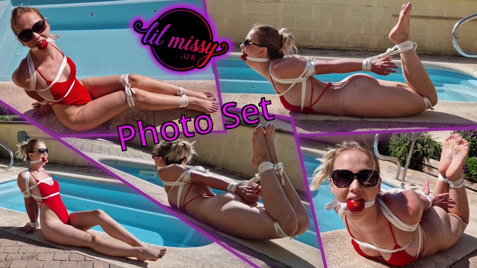 Tied up by the pool in sunglasses - Photo set