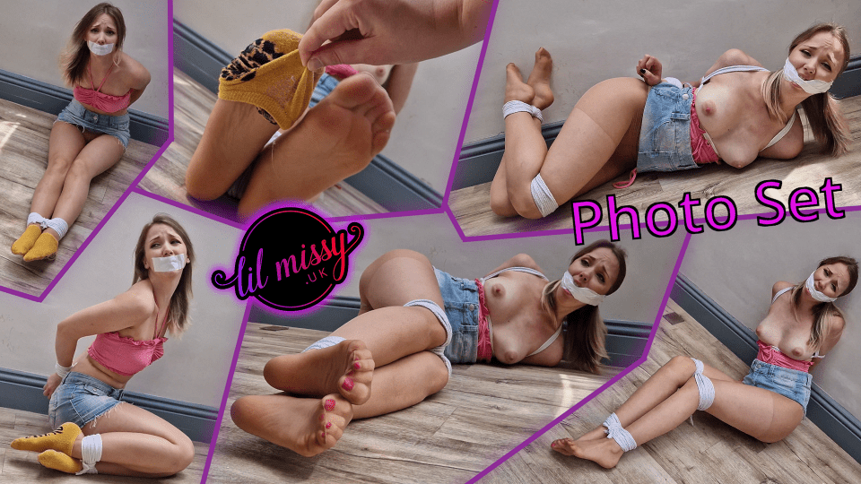 Tied up on the floor with socks - Photo set